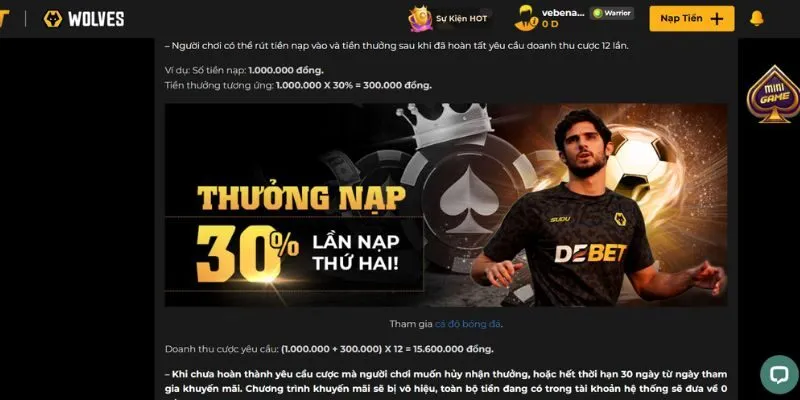 Khuyến mãi Debet cho lần nạp tiền thứ hai